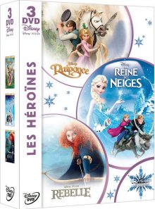 Coffret 3 dvd -  les héroïnes : la reine des neiges + raiponce + rebelle - pack