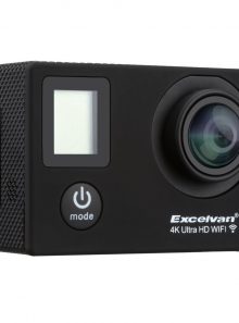La caméra d'action sport excelvan dual-screen et un sac de photographie suspendu avec une télécommande et deux piles