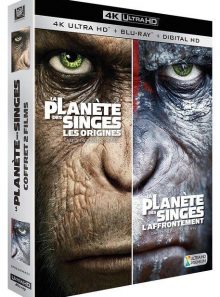La planète des singes : les origines + la planète des singes : l'affrontement - 4k ultra hd + blu-ray + digital hd