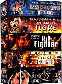 Action aventure - coffret 5 films n° 2 : dans les griffes du tigre + l'empreinte du tigre + pit fighter + red scorpion + ring of steel - pack