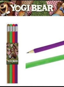 Pack 4 crayons colorés en fourrure (aspect velours) yogi l'ours